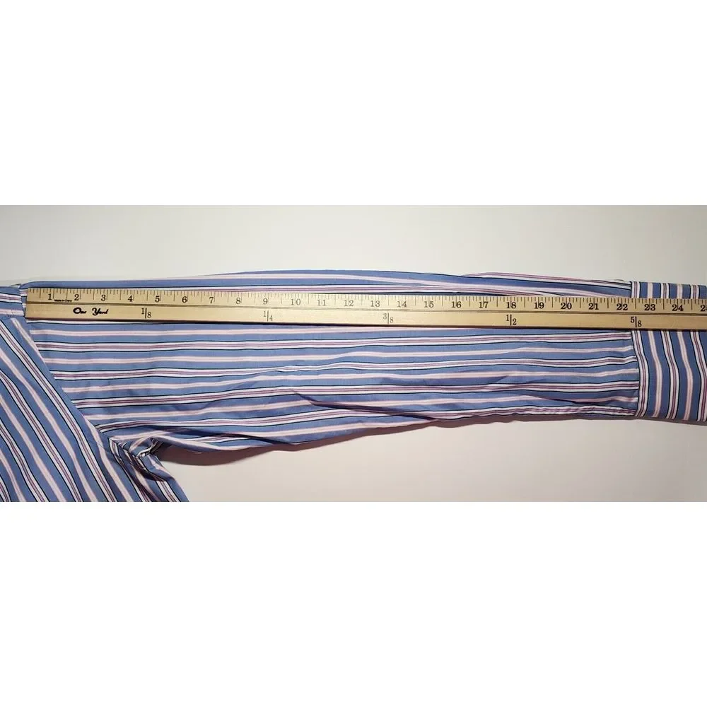 Bugatchi Mens Size Medium Long‎ Sleeve Button Down Blue/Pink Stripes